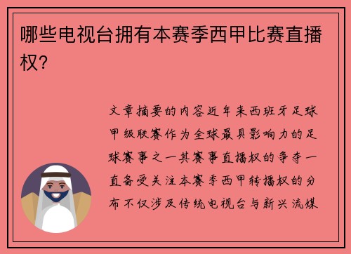 哪些电视台拥有本赛季西甲比赛直播权？